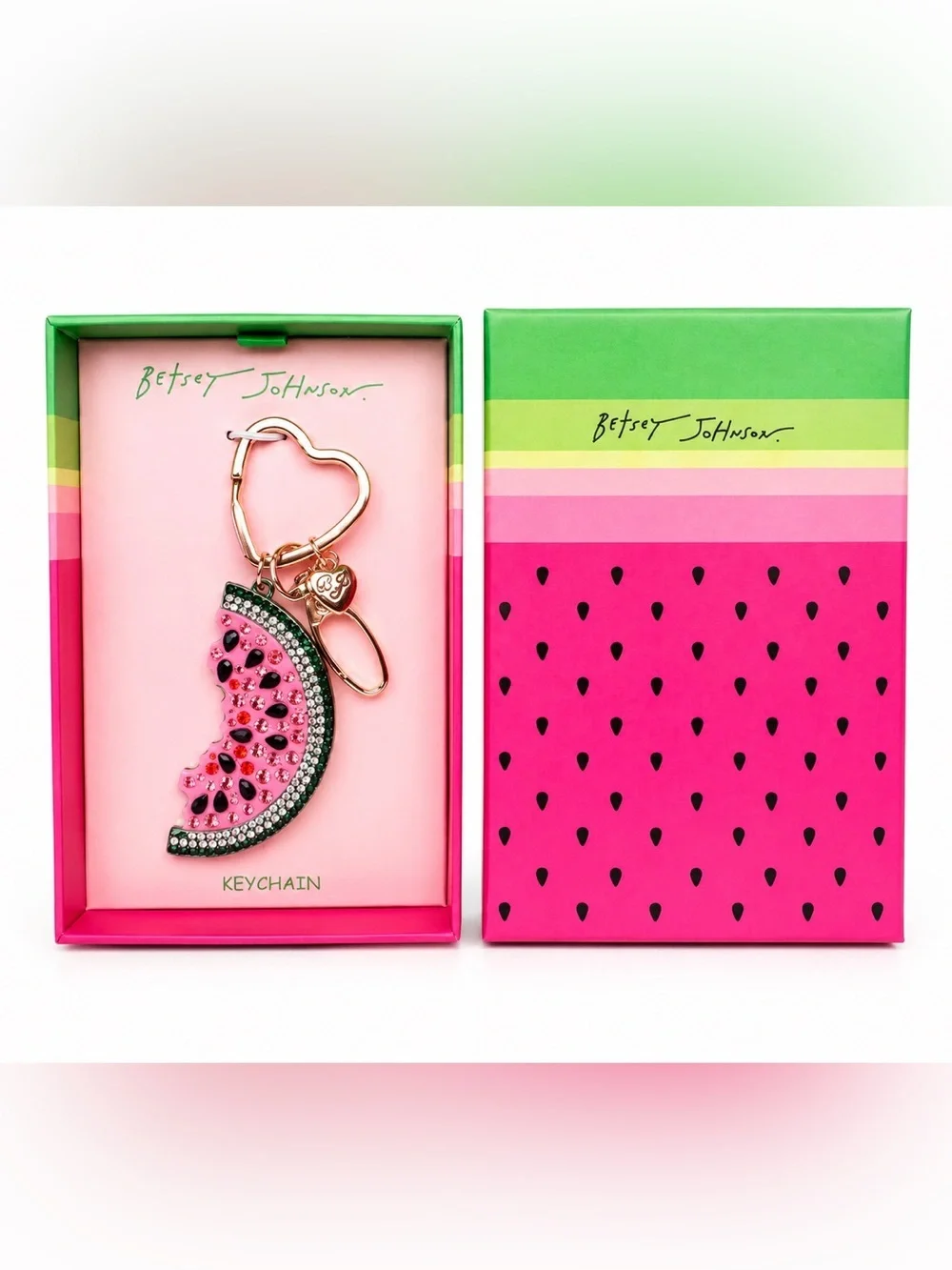 Betsey Johnson Crystal Watermelon Keychain Pink and Gold